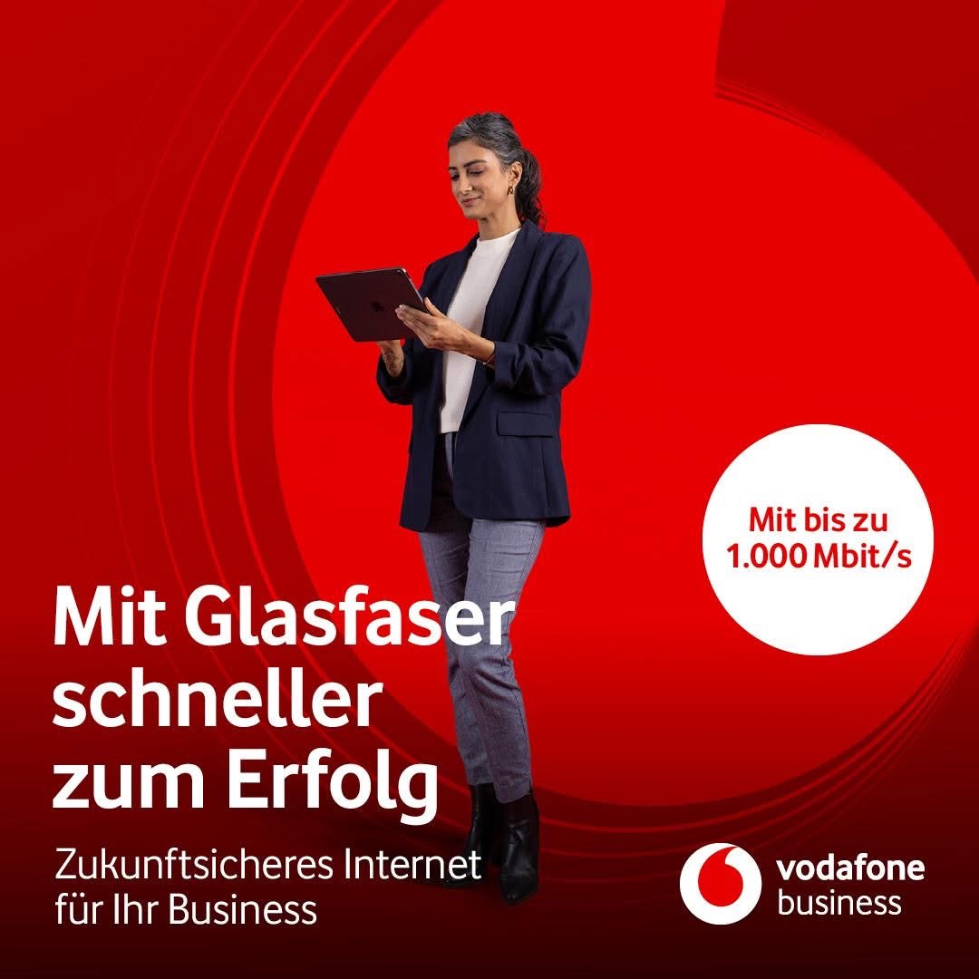 Vodafone Business: Mit Glasfaser schneller zum Erfolg – zukunftssicheres Internet für Ihr Business mit bis zu 1.000 Mbit/s.