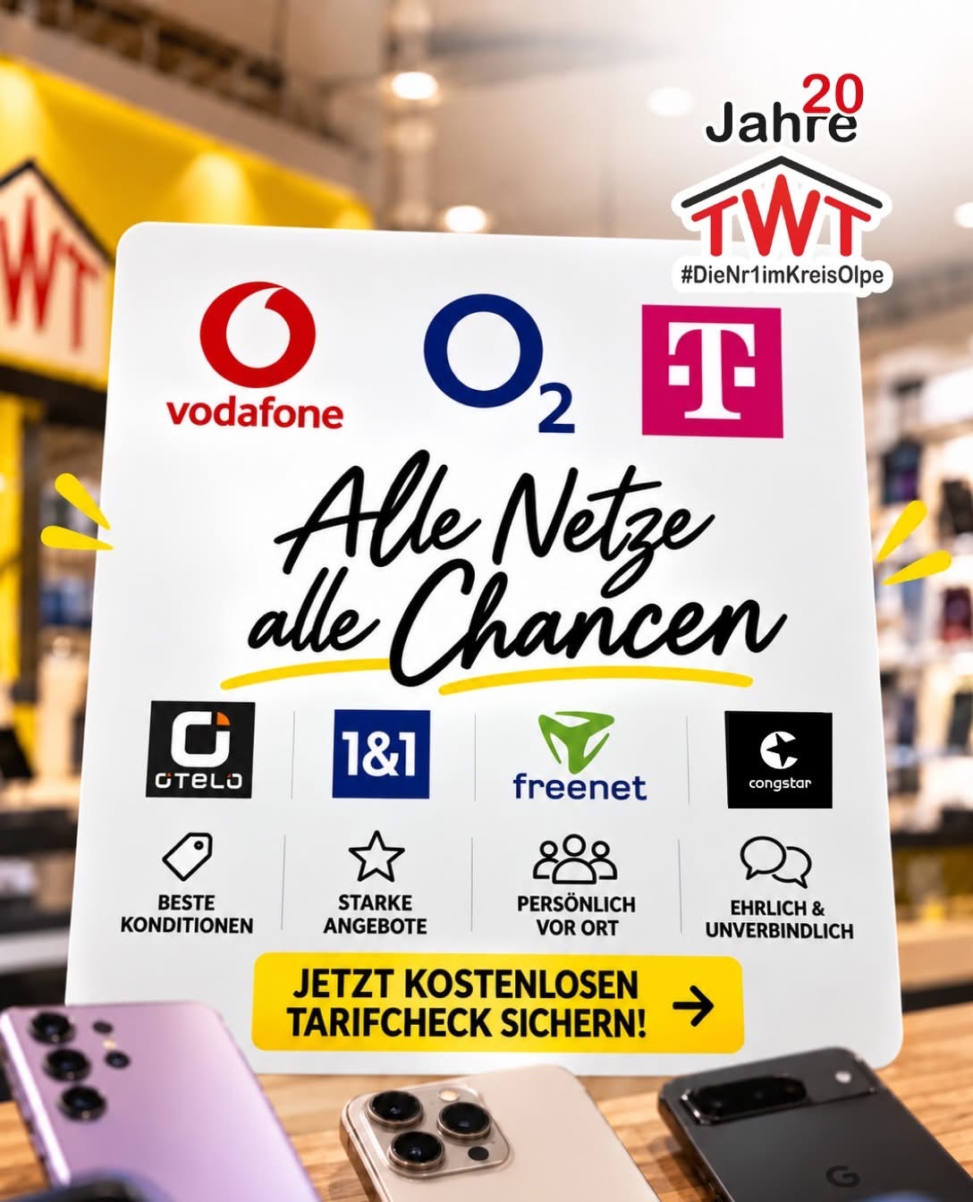 Alle Netze alle Chancen – Vodafone, o2, Telekom und weitere Anbieter im TWT Digital Shop in Wenden