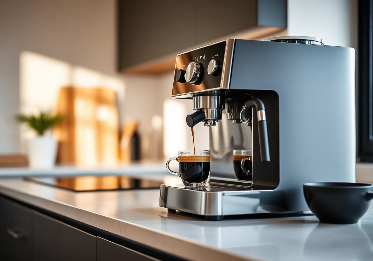 Kaffeevollautomat mieten – Premium-Kaffeemaschine in moderner Küche, inklusive Reparaturkostenschutz