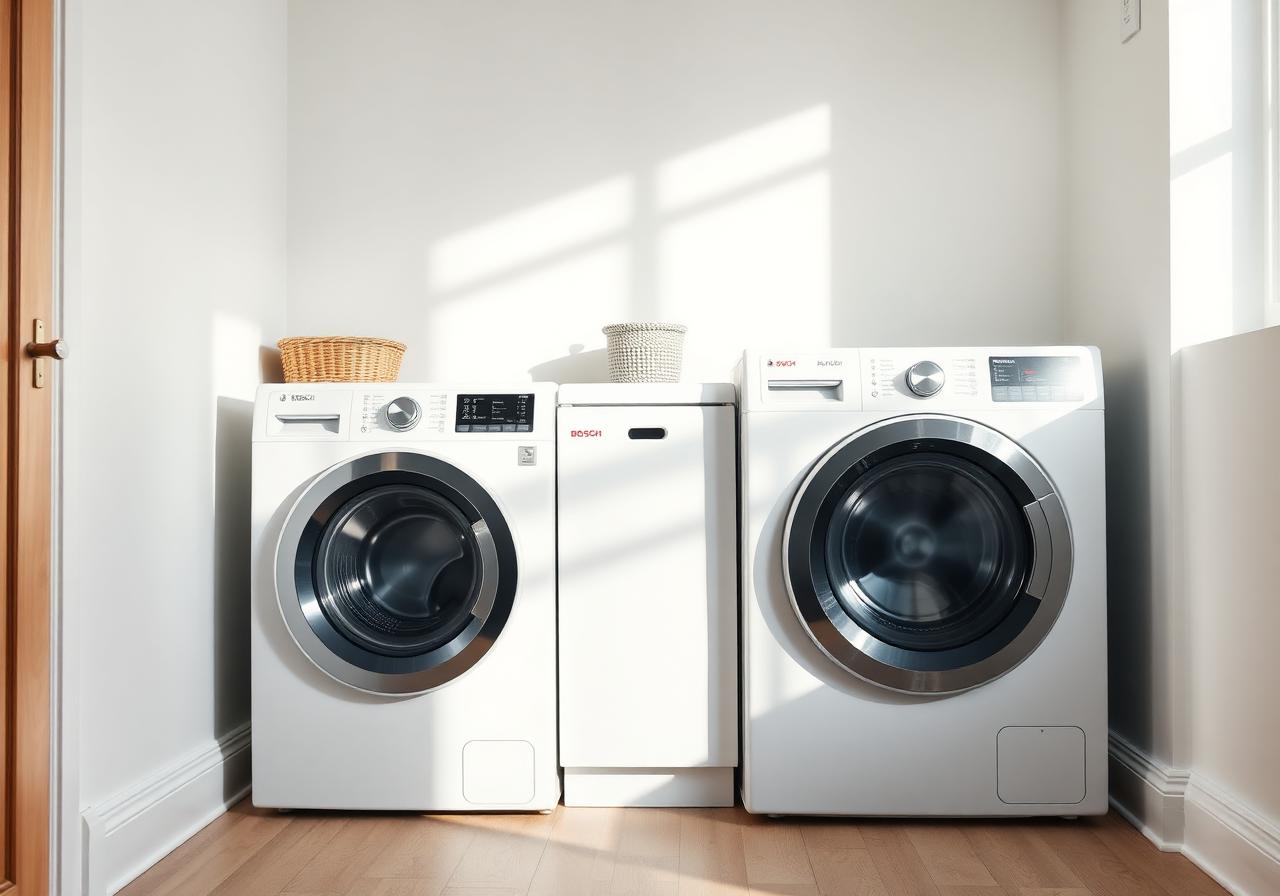 Mieten statt Kaufen – moderne Waschmaschine und Trockner im Hauswirtschaftsraum, versichert über Wertgarantie bei TWT Digital Wenden
